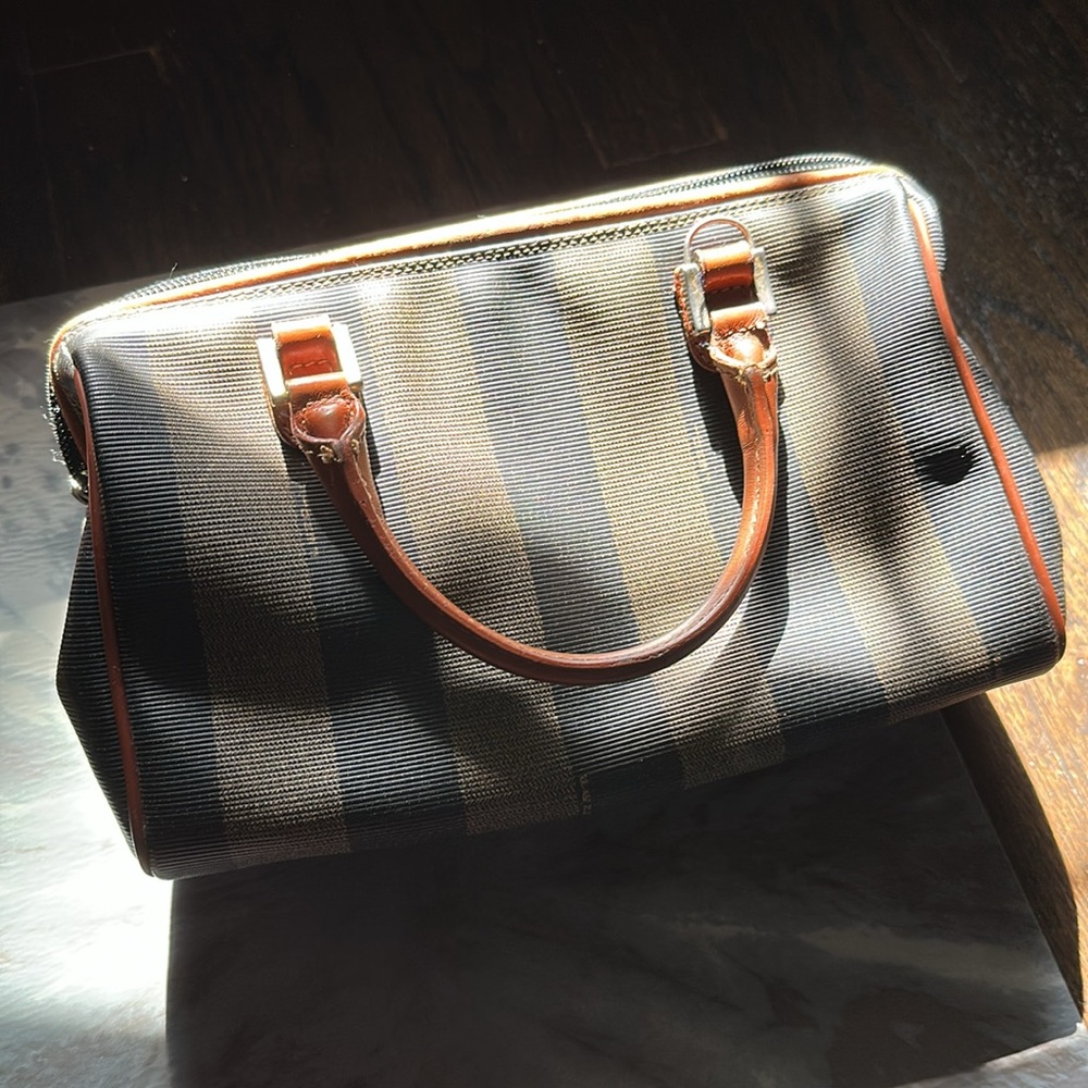 Rare Vintage classic Fendi signature Small Pequin Boston Bag